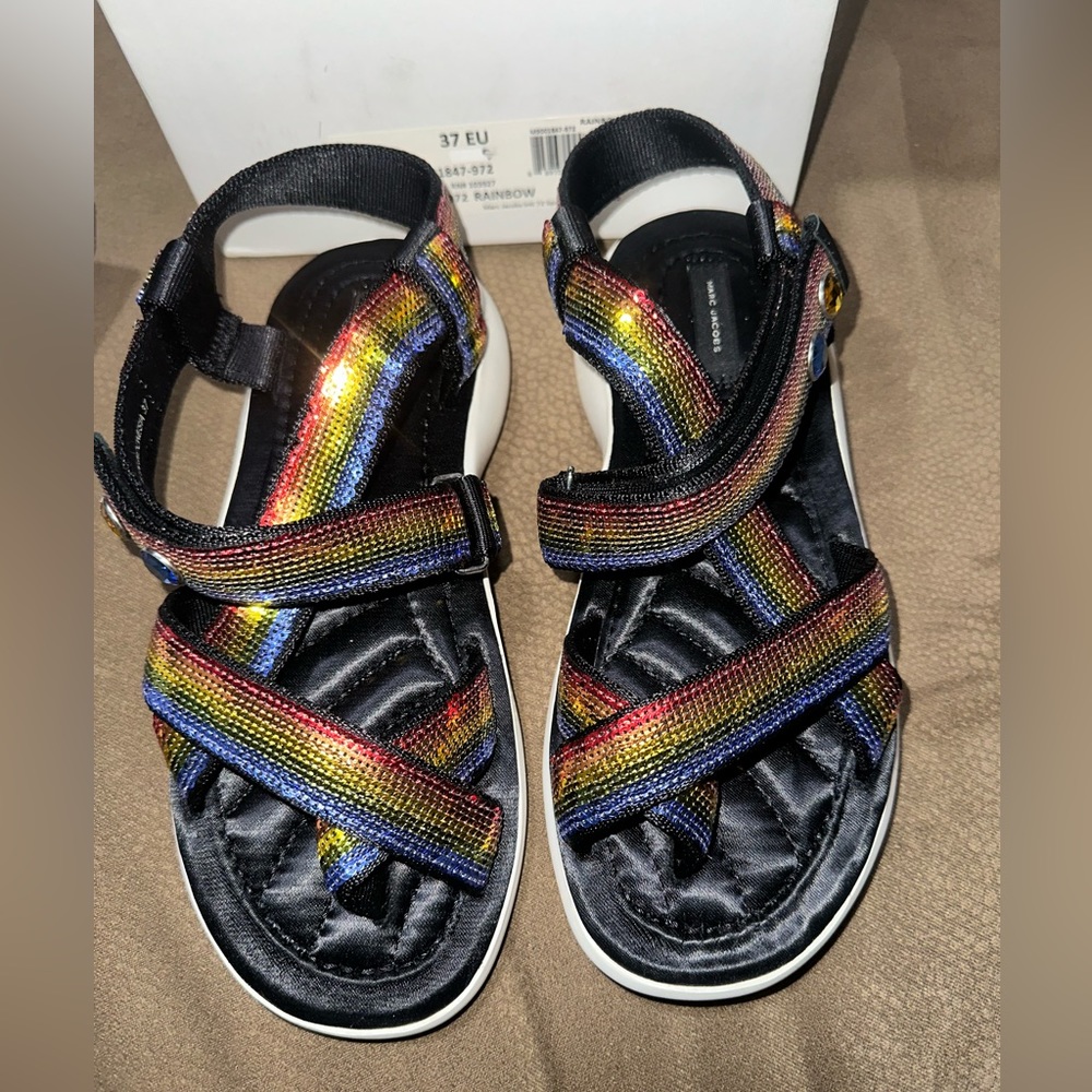 MARC JACOBS Womens Black Sequined Comfort Comet Round Toe Sandals 37 (size 6.5)